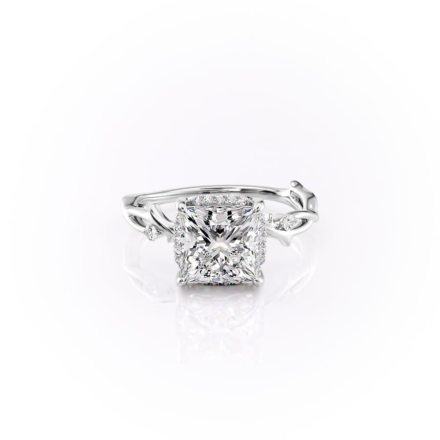 2 CT Princess Cut Moissanite Engagement Ring Princess Halo Twig Lab Grown Diamond Ring Unique Nature Inspired Ring 14K Solid Gold Ring.