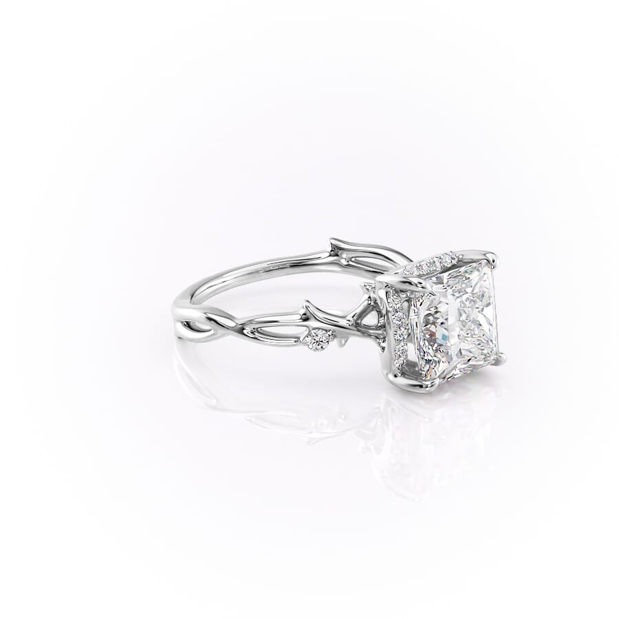 2 CT Princess Cut Moissanite Engagement Ring Princess Halo Twig Lab Grown Diamond Ring Unique Nature Inspired Ring 14K Solid Gold Ring.