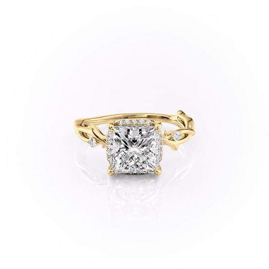 2 CT Princess Cut Moissanite Engagement Ring Princess Halo Twig Lab Grown Diamond Ring Unique Nature Inspired Ring 14K Solid Gold Ring.