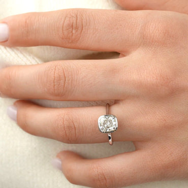 2 CT Elongated Cushion Cut Moissanite Engagement Ring Unique Bezel Set Halo Lab Grown Diamond Ring 14K Solid Gold Solitaire Diamond Ring.