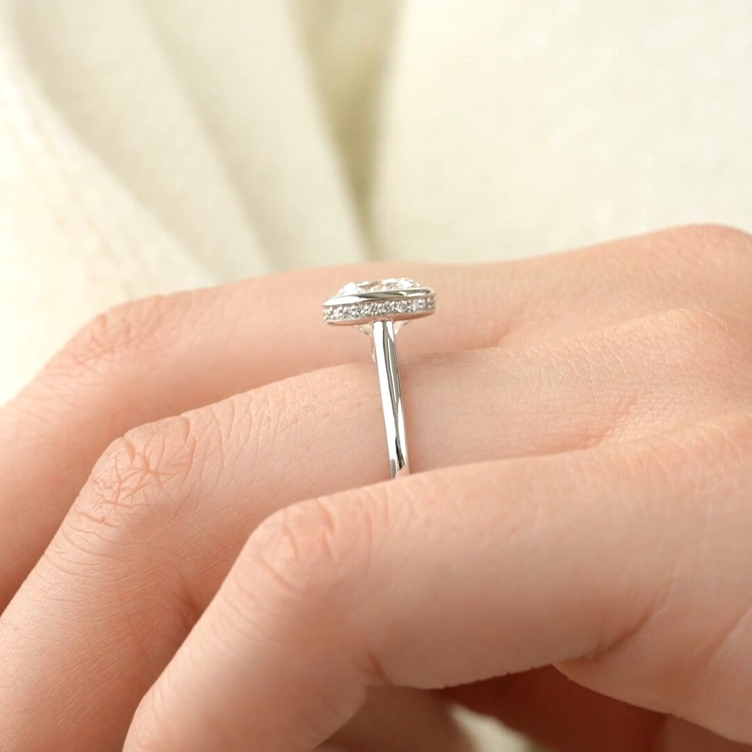2 CT Elongated Cushion Cut Moissanite Engagement Ring Unique Bezel Set Halo Lab Grown Diamond Ring 14K Solid Gold Solitaire Diamond Ring.