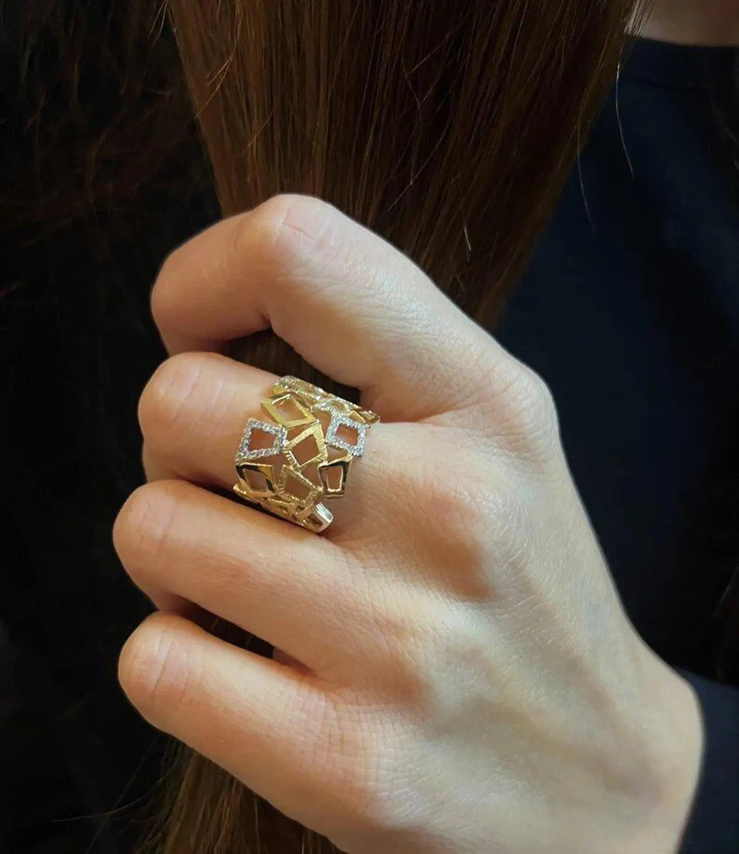 Modern Diamond Ring, Special Diamond Ring, Inlaid Diamond Ring, Gold Handmade Ring