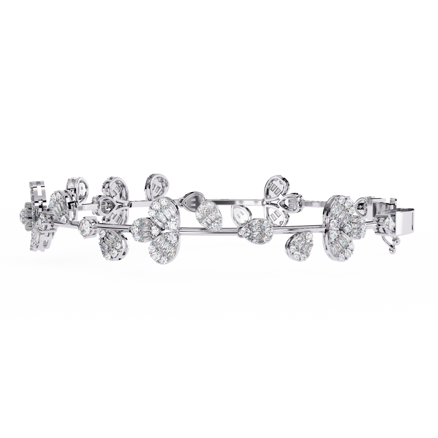 Floral Cluster Tennis Bracelet | Blossom Design with Pear & Marquise Petals | Lab-Grown Diamond/Moissanite | Solid Gold or Platinum | Elegant Gift