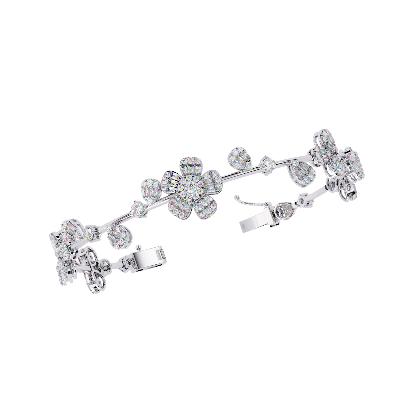 Floral Cluster Tennis Bracelet | Blossom Design with Pear & Marquise Petals | Lab-Grown Diamond/Moissanite | Solid Gold or Platinum | Elegant Gift