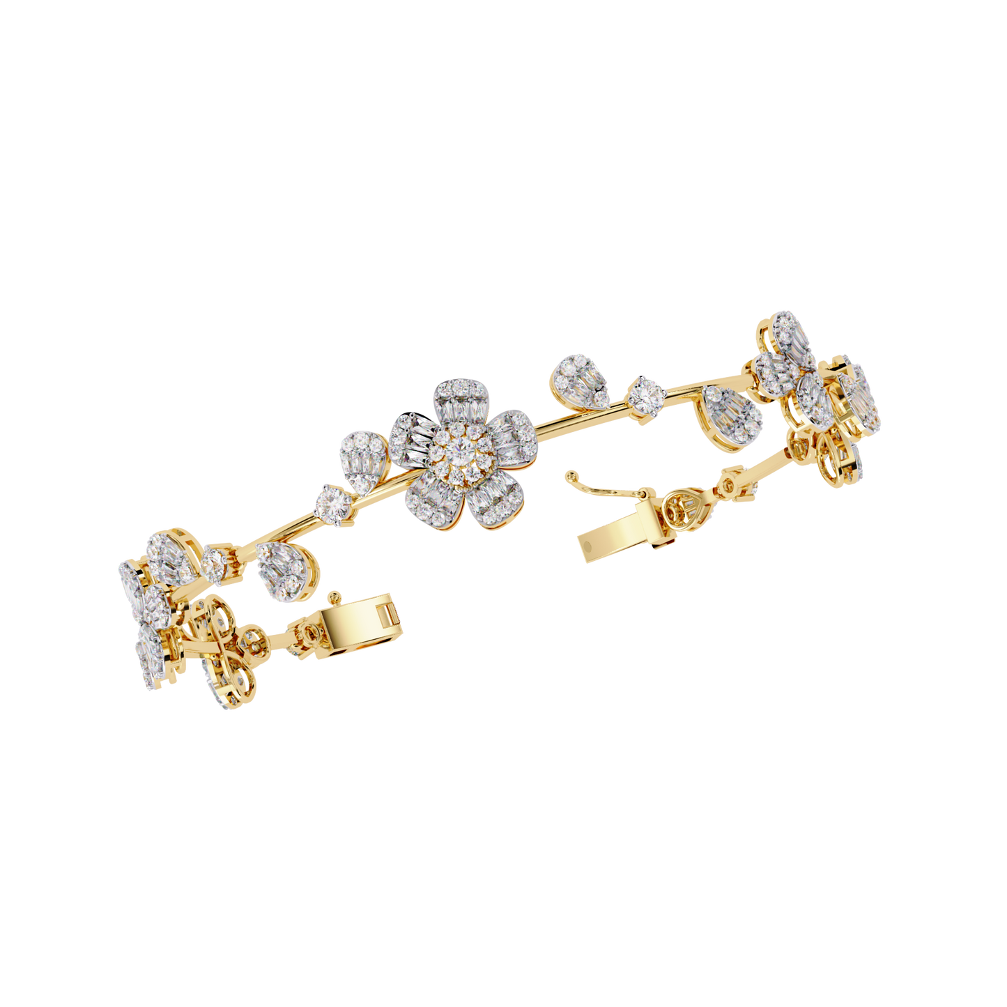 Floral Cluster Tennis Bracelet | Blossom Design with Pear & Marquise Petals | Lab-Grown Diamond/Moissanite | Solid Gold or Platinum | Elegant Gift