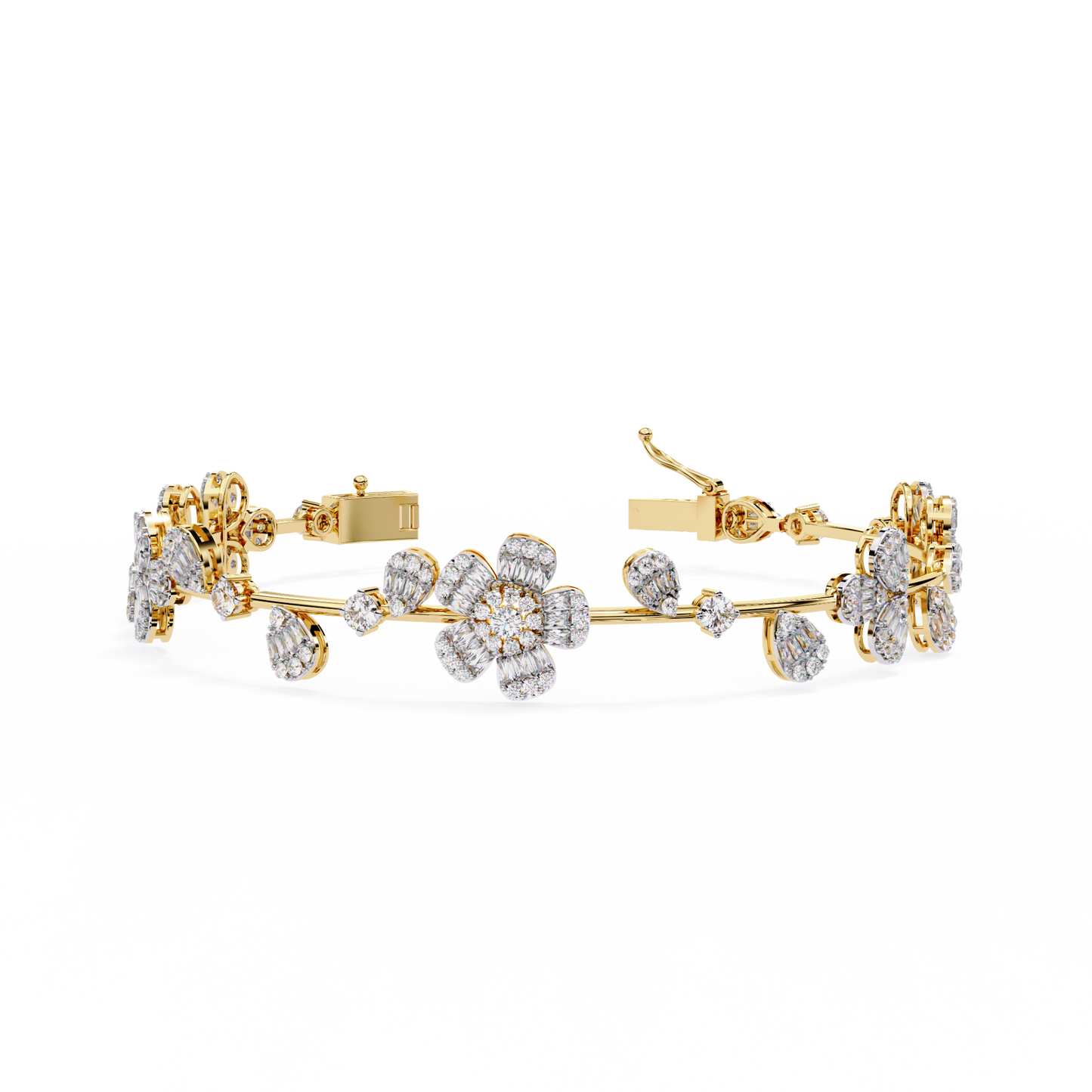 Floral Cluster Tennis Bracelet | Blossom Design with Pear & Marquise Petals | Lab-Grown Diamond/Moissanite | Solid Gold or Platinum | Elegant Gift