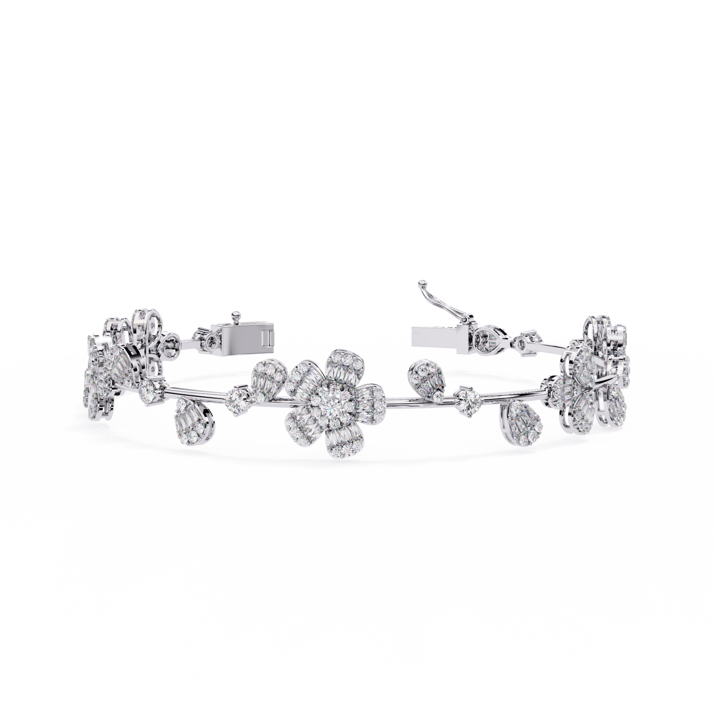 Floral Cluster Tennis Bracelet | Blossom Design with Pear & Marquise Petals | Lab-Grown Diamond/Moissanite | Solid Gold or Platinum | Elegant Gift