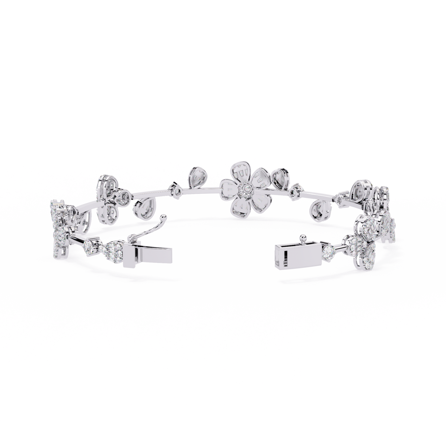 Floral Cluster Tennis Bracelet | Blossom Design with Pear & Marquise Petals | Lab-Grown Diamond/Moissanite | Solid Gold or Platinum | Elegant Gift
