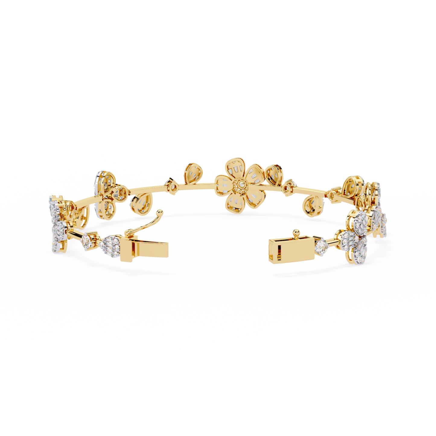 Floral Cluster Tennis Bracelet | Blossom Design with Pear & Marquise Petals | Lab-Grown Diamond/Moissanite | Solid Gold or Platinum | Elegant Gift