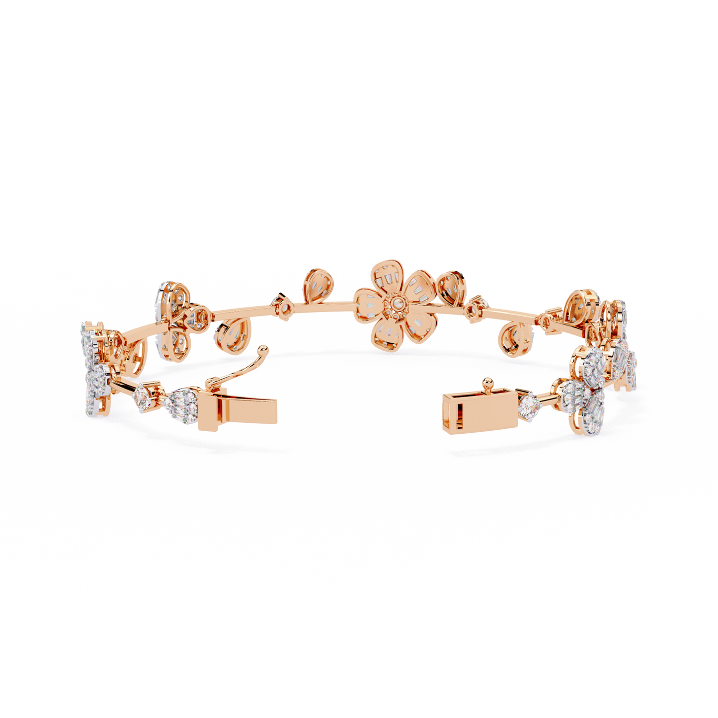 Floral Cluster Tennis Bracelet | Blossom Design with Pear & Marquise Petals | Lab-Grown Diamond/Moissanite | Solid Gold or Platinum | Elegant Gift