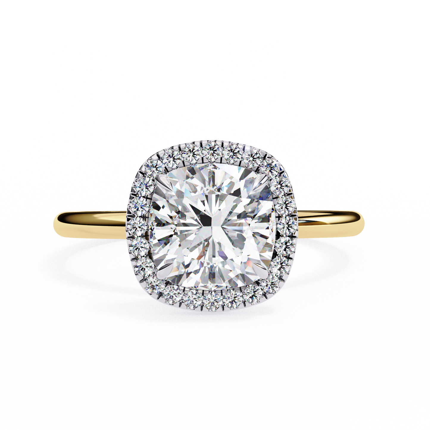 Cushion Halo Engagement Ring | Micro-Pavé Cushion Frame, Slim Band | Moissanite or Lab-Grown Diamond | Solid Gold or Platinum