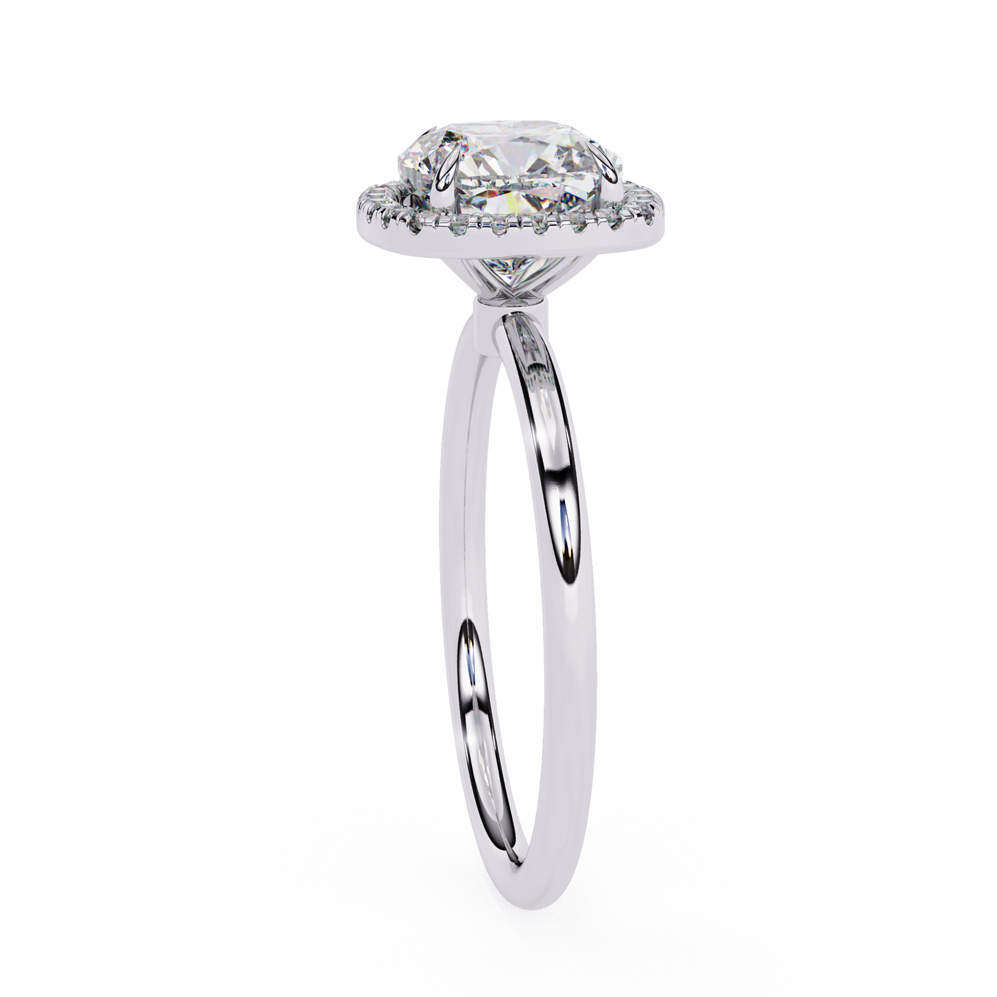Cushion Halo Engagement Ring | Micro-Pavé Cushion Frame, Slim Band | Moissanite or Lab-Grown Diamond | Solid Gold or Platinum