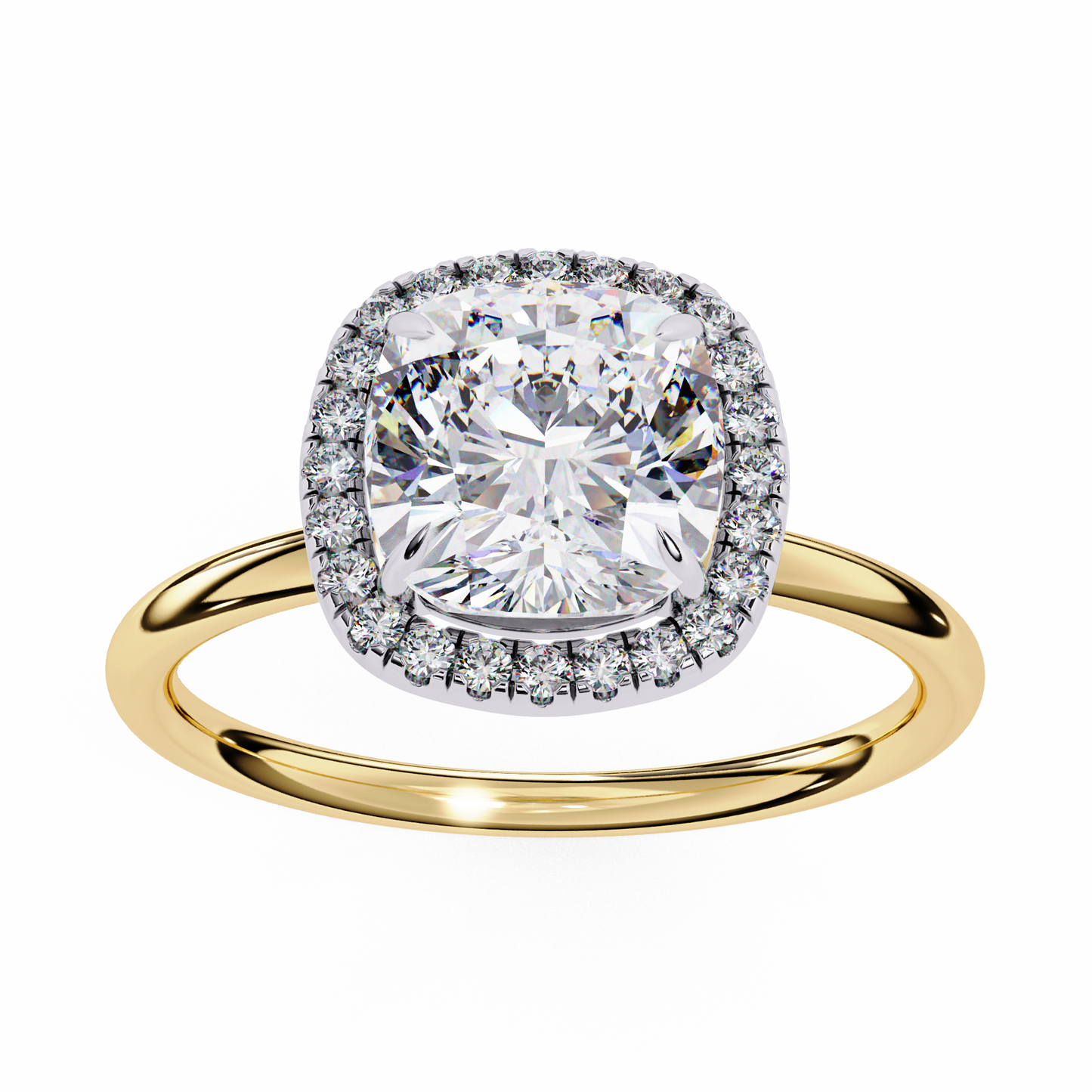 Cushion Halo Engagement Ring | Micro-Pavé Cushion Frame, Slim Band | Moissanite or Lab-Grown Diamond | Solid Gold or Platinum