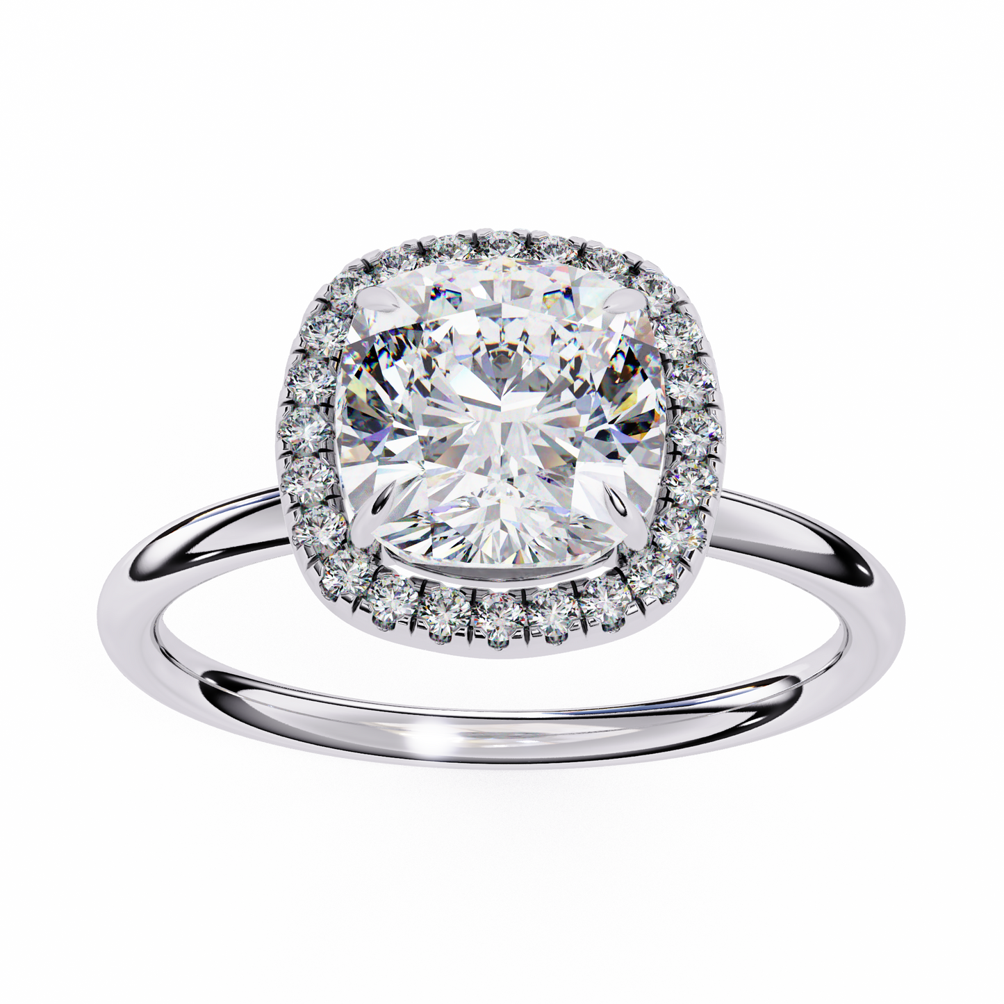Cushion Halo Engagement Ring | Micro-Pavé Cushion Frame, Slim Band | Moissanite or Lab-Grown Diamond | Solid Gold or Platinum
