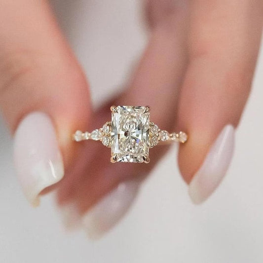 2 CT Radiant Cut Moissanite Engagement Ring, 14K Solid Gold Wedding Ring, Lab Grown Diamond Ring, Double Hidden Halo Vintage Ring For Women