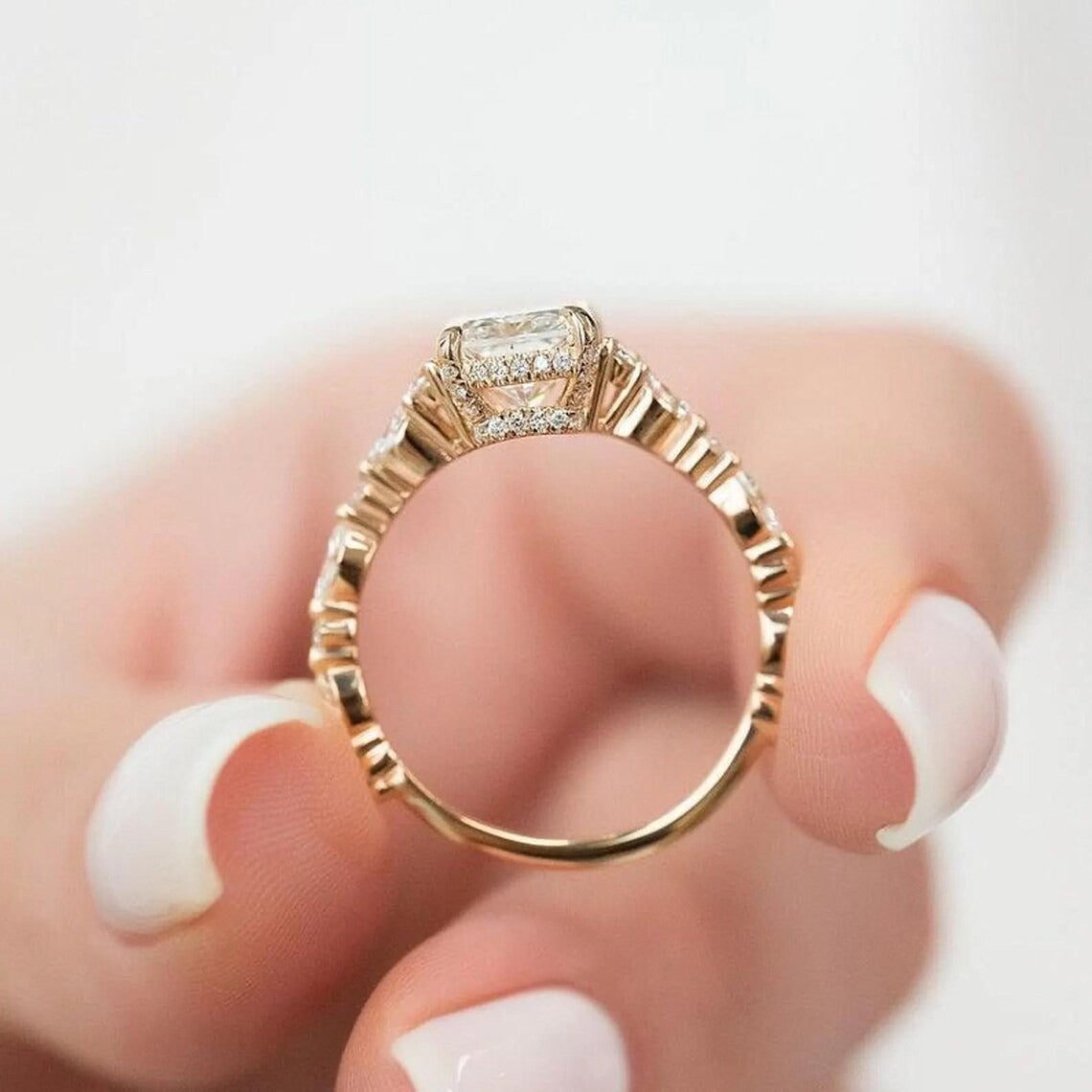 2 CT Radiant Cut Moissanite Engagement Ring, 14K Solid Gold Wedding Ring, Lab Grown Diamond Ring, Double Hidden Halo Vintage Ring For Women