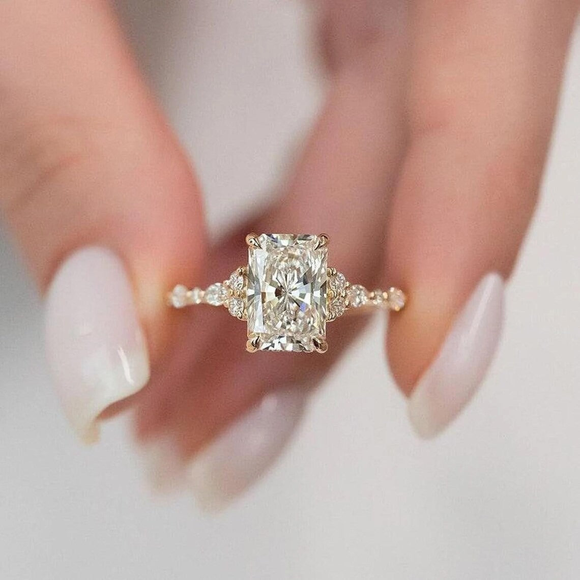 2 CT Radiant Cut Moissanite Engagement Ring, 14K Solid Gold Wedding Ring, Lab Grown Diamond Ring, Double Hidden Halo Vintage Ring For Women