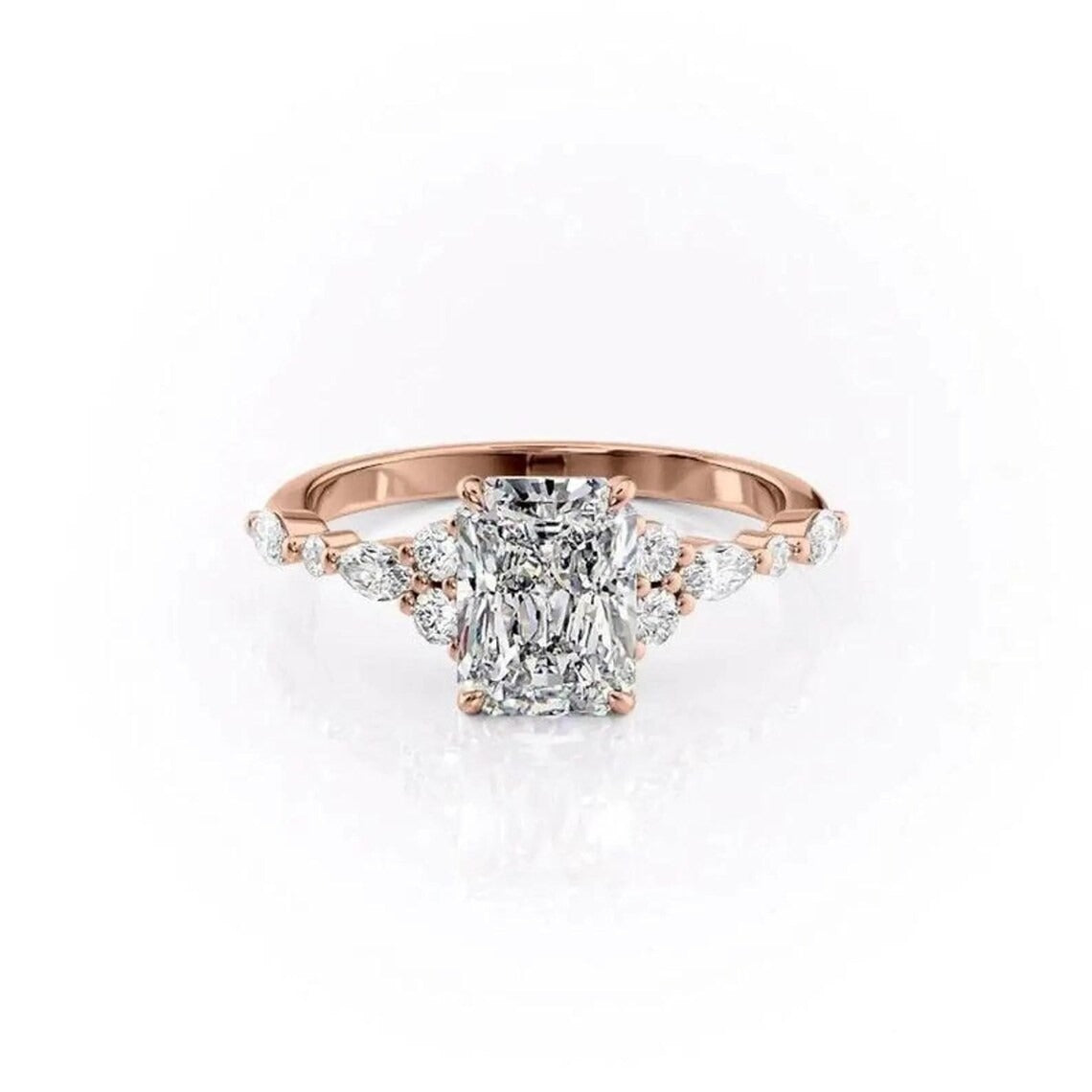 2 CT Radiant Cut Moissanite Engagement Ring, 14K Solid Gold Wedding Ring, Lab Grown Diamond Ring, Double Hidden Halo Vintage Ring For Women
