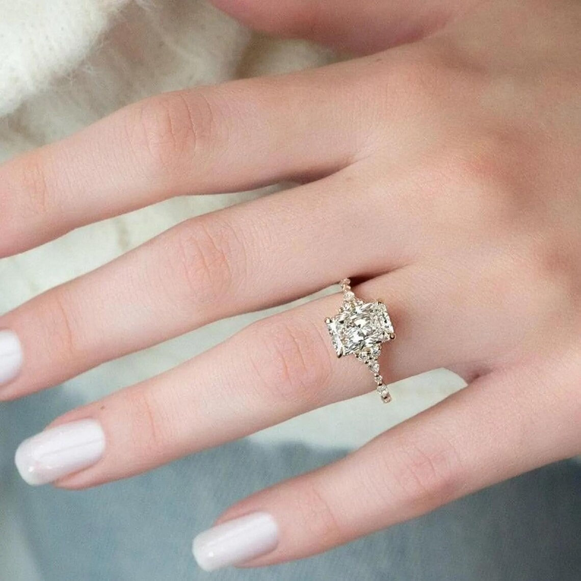2 CT Radiant Cut Moissanite Engagement Ring, 14K Solid Gold Wedding Ring, Lab Grown Diamond Ring, Double Hidden Halo Vintage Ring For Women