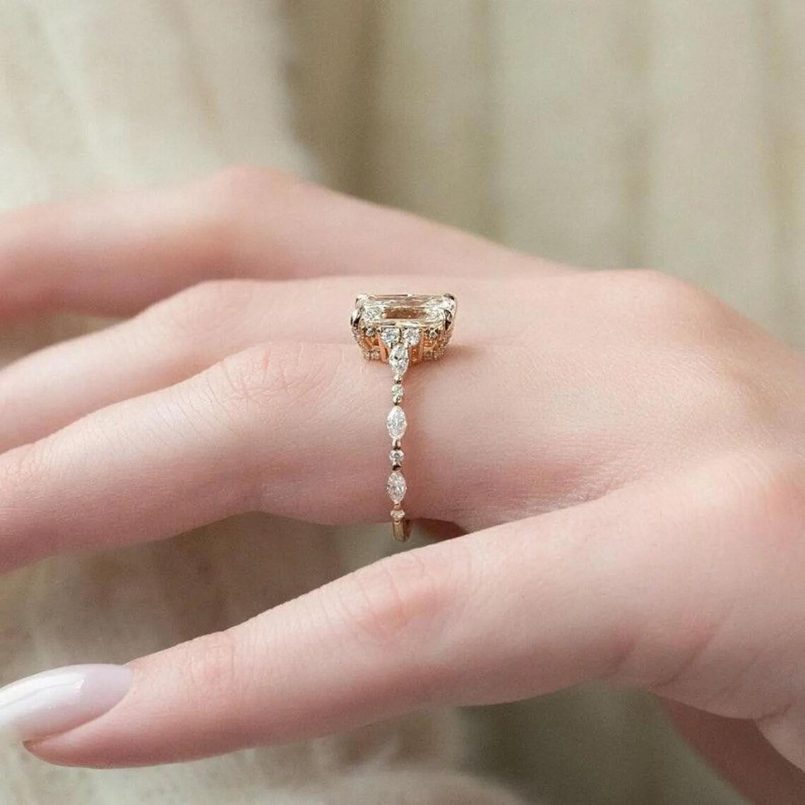 2 CT Radiant Cut Moissanite Engagement Ring, 14K Solid Gold Wedding Ring, Lab Grown Diamond Ring, Double Hidden Halo Vintage Ring For Women