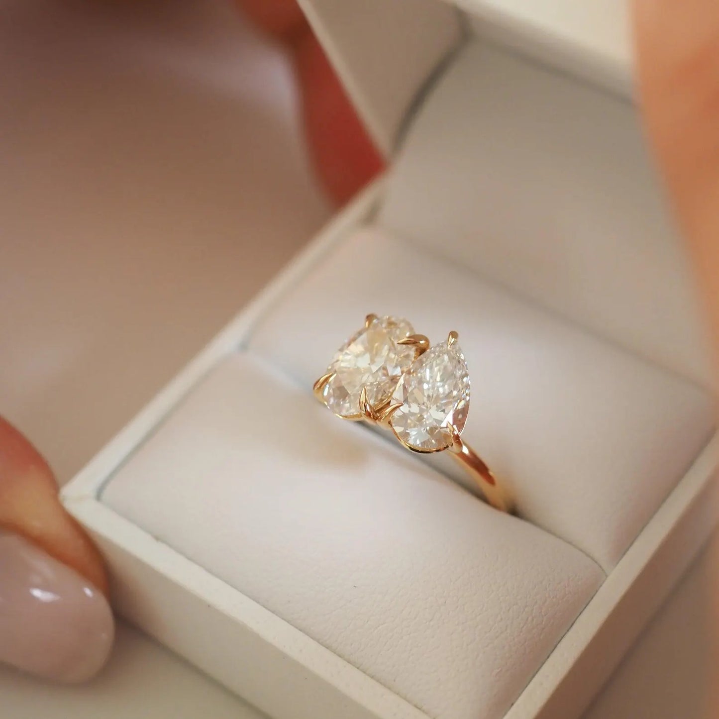 5 CTW Toi Et Moi Moissanite Ring Pear and Oval Cut Two Stone Engagement Ring Double Stone Lab Grown Diamond Ring Promise Ring for Her.
