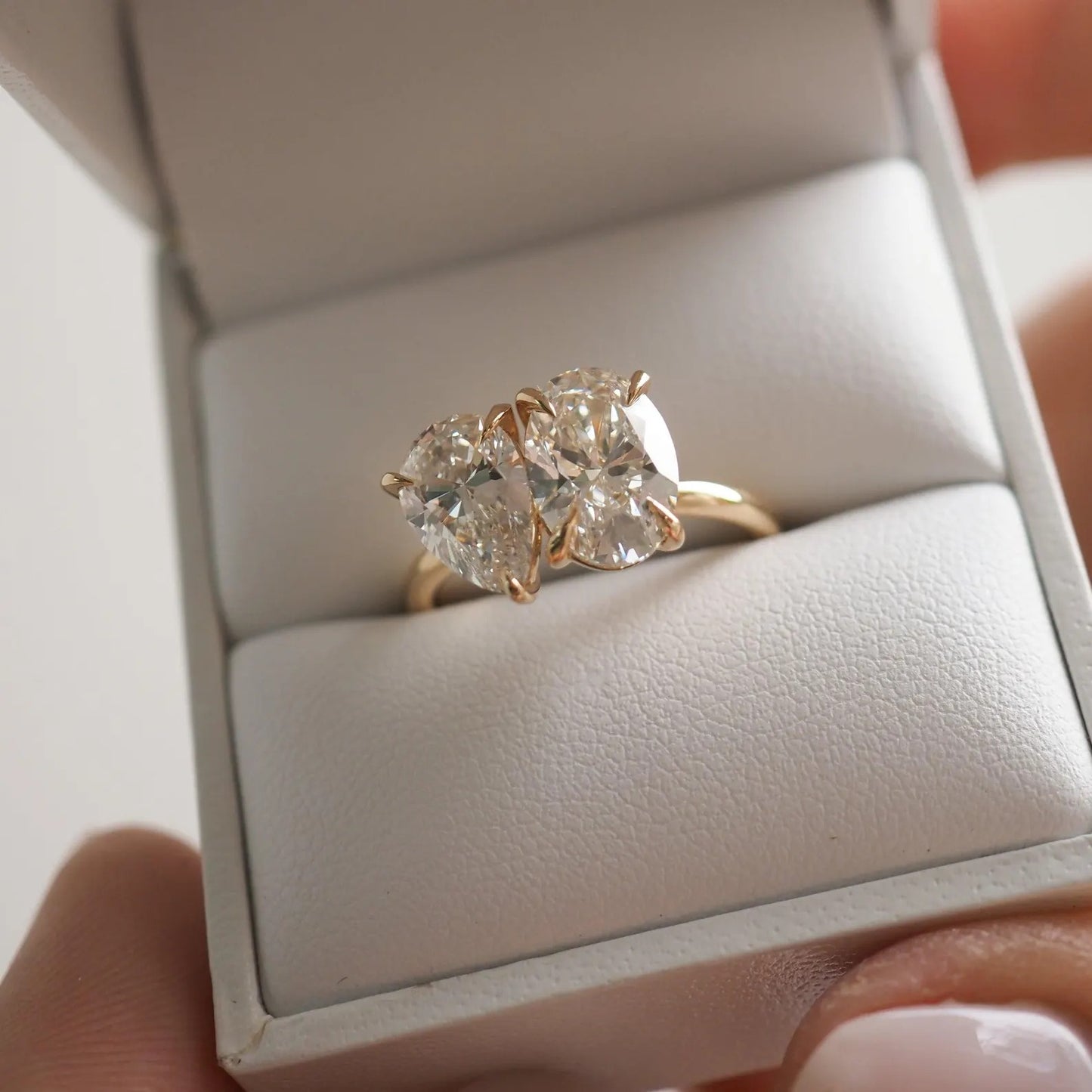 5 CTW Toi Et Moi Moissanite Ring Pear and Oval Cut Two Stone Engagement Ring Double Stone Lab Grown Diamond Ring Promise Ring for Her.