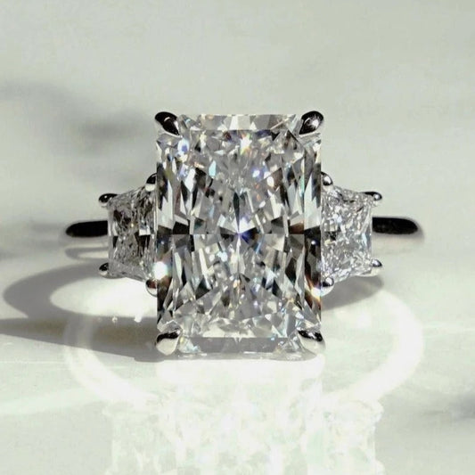 3.5 CT Radiant Cut Moissanite Engagement Ring Three Stone Diamond Wedding Ring Baguette Cut Moissanite Ring Anniversary Gifts For Women.