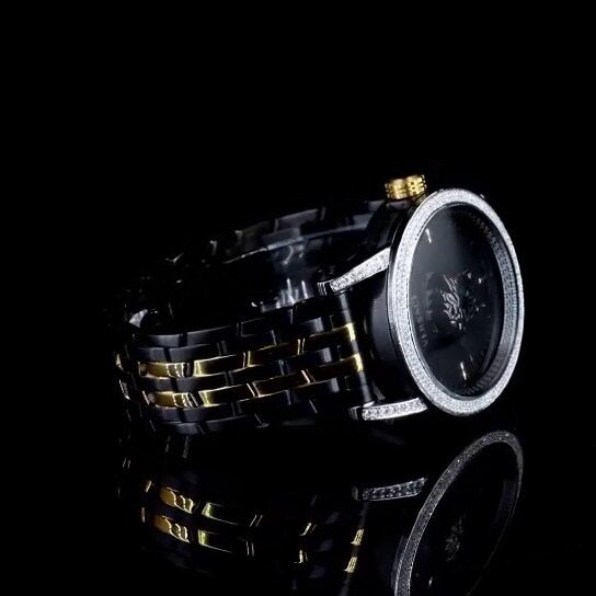 Luxury Two-Tone Lion Dial Watch – Diamond Bezel | Versace Style Men's Wristwatch