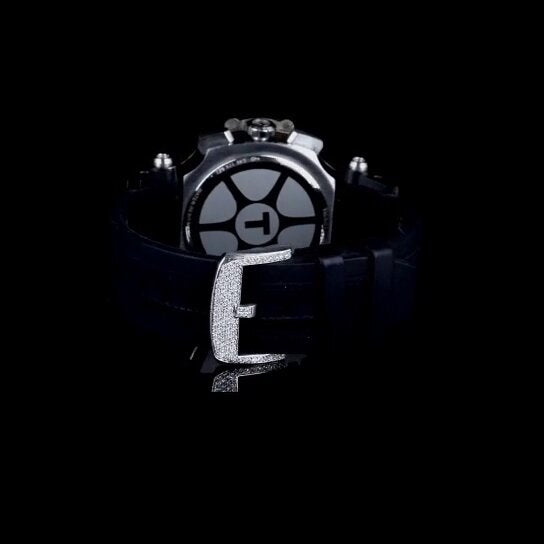 “Men’s Luxury Iced Out Chronograph Watch with Rubber Strap – Diamond Bezel Sport Watch”