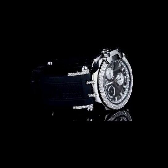 “Men’s Luxury Iced Out Chronograph Watch with Rubber Strap – Diamond Bezel Sport Watch”