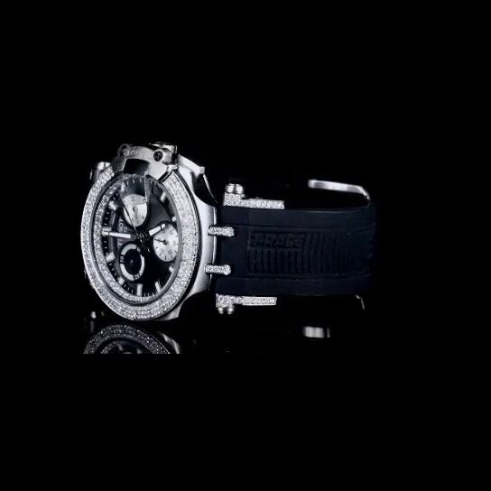 “Men’s Luxury Iced Out Chronograph Watch with Rubber Strap – Diamond Bezel Sport Watch”