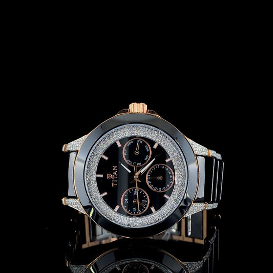 Titan Edge Blue Dial Luxury Watch with Round Lab-Grown Moissanite Diamond Bezel – Ultra-Slim Silver Timepiece for Men