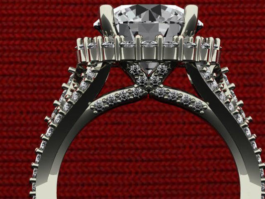 Custom 3CT Lab-Grown Diamond Flower Engagement Ring with Matching 10-Stone Curved Band – 14K White Gold