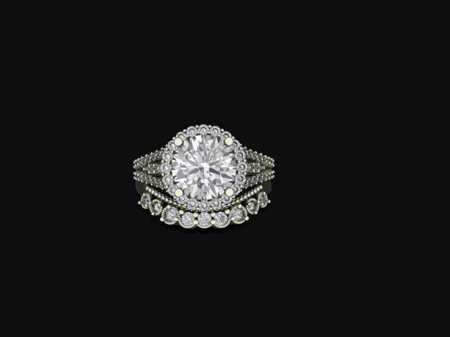 Custom 3CT Lab-Grown Diamond Flower Engagement Ring with Matching 10-Stone Curved Band – 14K White Gold