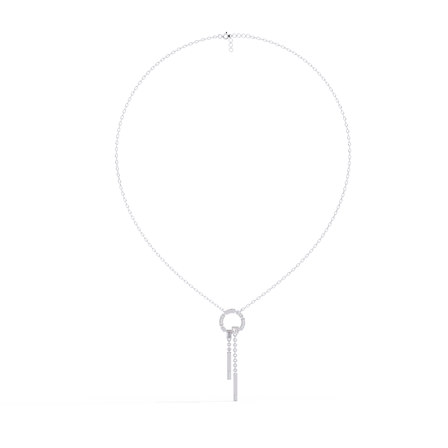 Circle Lariat Bar Drop Necklace | Minimal Y Pendant with Princess-Cut Accents | Lab-Grown Diamond/Moissanite | Solid Gold or Platinum