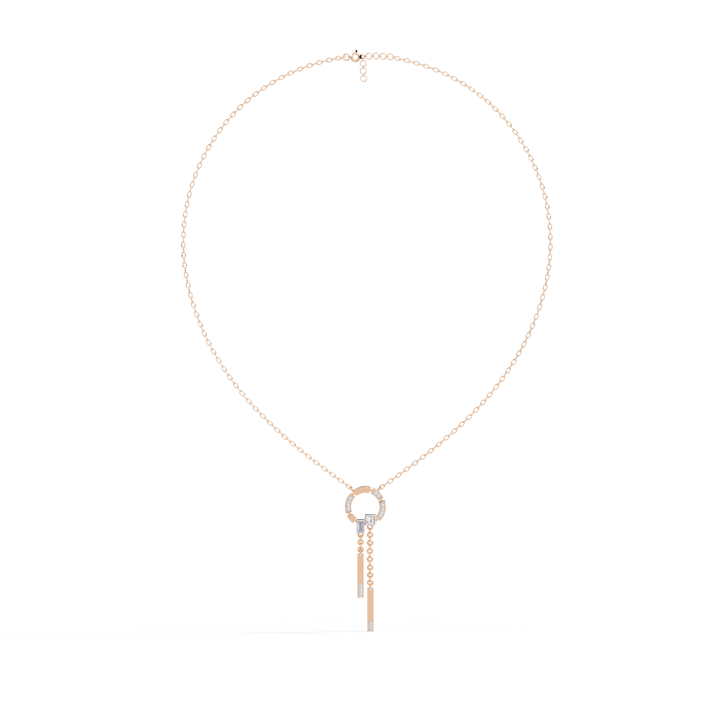 Circle Lariat Bar Drop Necklace | Minimal Y Pendant with Princess-Cut Accents | Lab-Grown Diamond/Moissanite | Solid Gold or Platinum