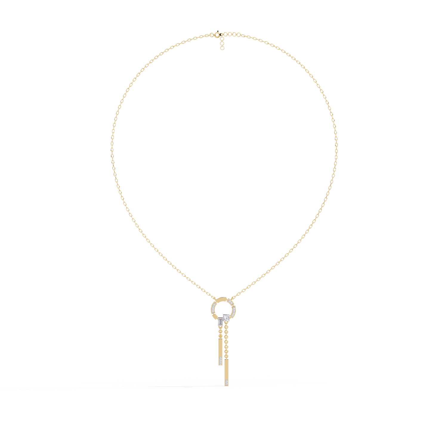 Circle Lariat Bar Drop Necklace | Minimal Y Pendant with Princess-Cut Accents | Lab-Grown Diamond/Moissanite | Solid Gold or Platinum