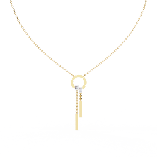 Circle Lariat Bar Drop Necklace | Minimal Y Pendant with Princess-Cut Accents | Lab-Grown Diamond/Moissanite | Solid Gold or Platinum