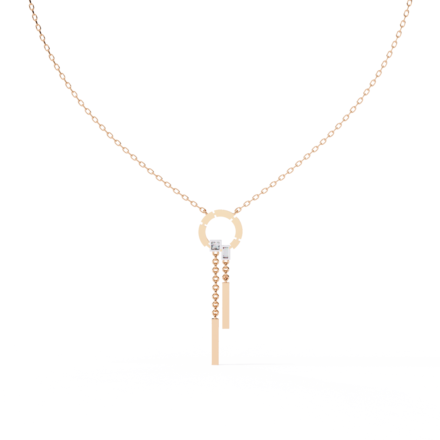 Circle Lariat Bar Drop Necklace | Minimal Y Pendant with Princess-Cut Accents | Lab-Grown Diamond/Moissanite | Solid Gold or Platinum