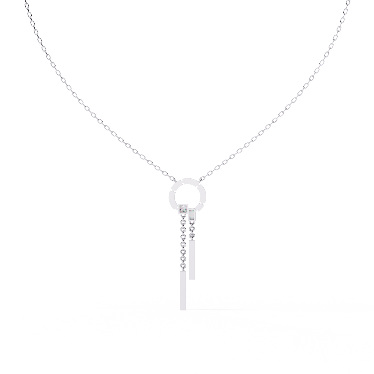 Circle Lariat Bar Drop Necklace | Minimal Y Pendant with Princess-Cut Accents | Lab-Grown Diamond/Moissanite | Solid Gold or Platinum