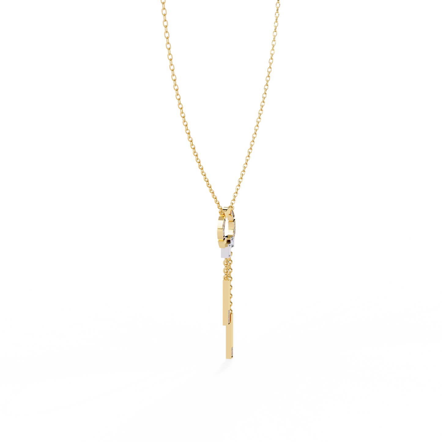Circle Lariat Bar Drop Necklace | Minimal Y Pendant with Princess-Cut Accents | Lab-Grown Diamond/Moissanite | Solid Gold or Platinum
