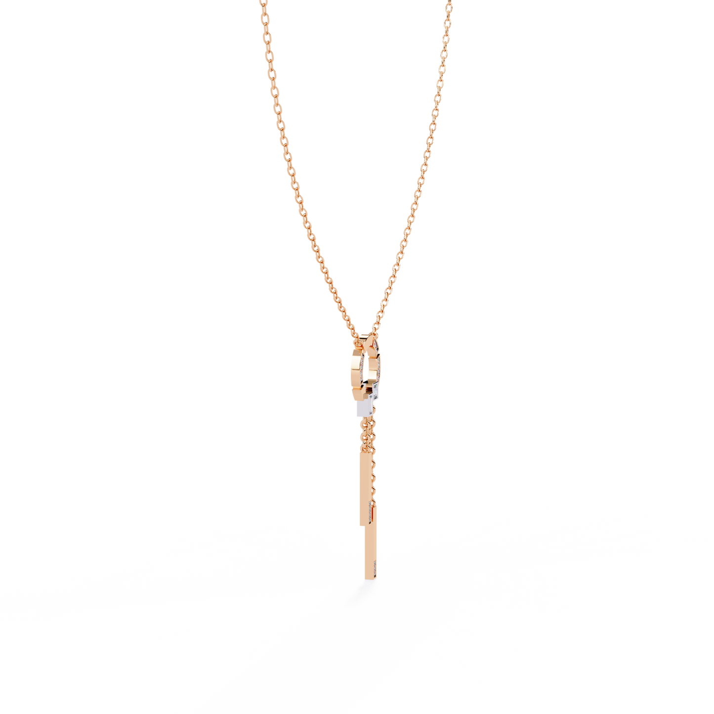 Circle Lariat Bar Drop Necklace | Minimal Y Pendant with Princess-Cut Accents | Lab-Grown Diamond/Moissanite | Solid Gold or Platinum