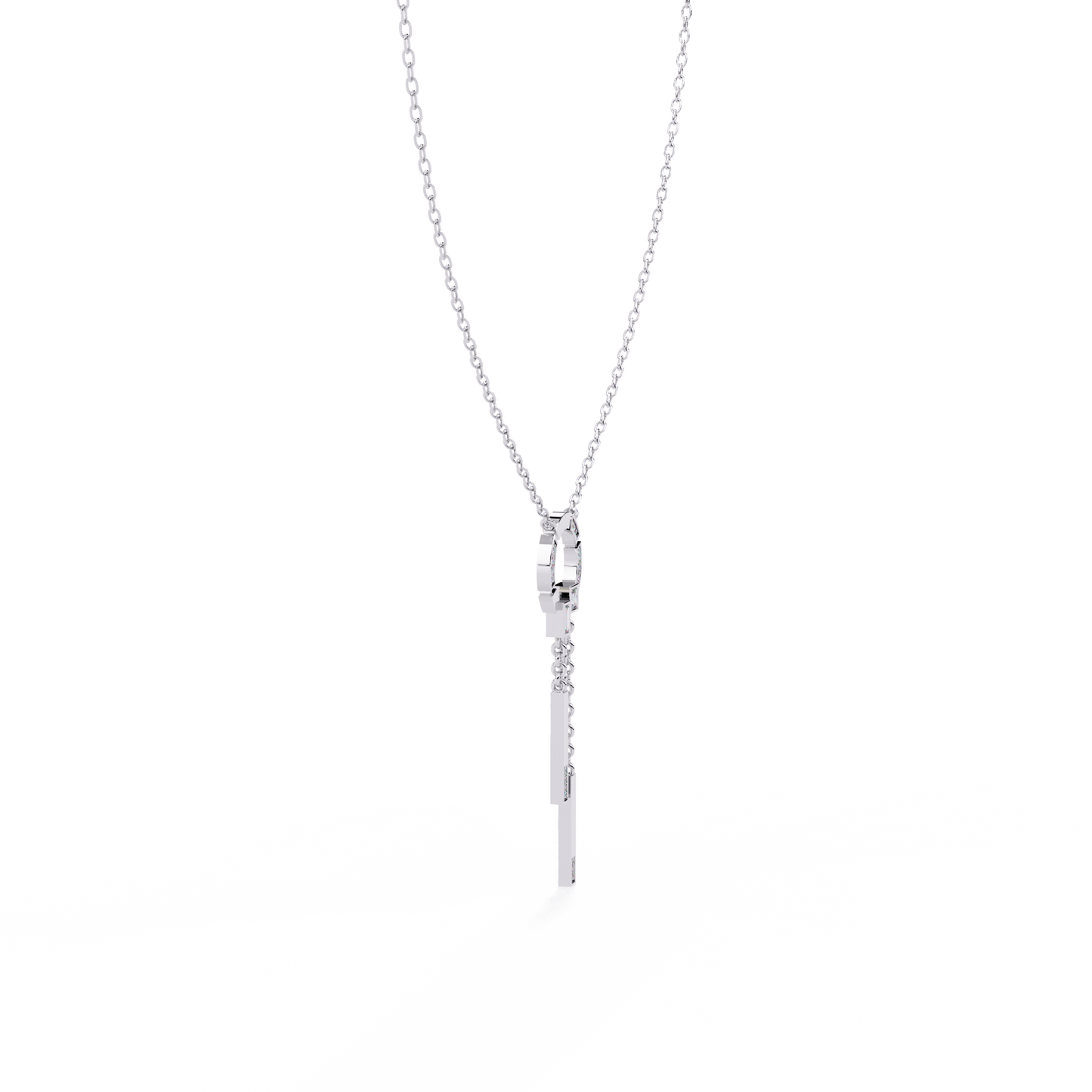 Circle Lariat Bar Drop Necklace | Minimal Y Pendant with Princess-Cut Accents | Lab-Grown Diamond/Moissanite | Solid Gold or Platinum