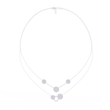 Layered Circle Station Necklace | Double-Strand Pavé Disc Dots & Interlocking Rings | Lab-Grown Diamond/Moissanite | Solid Gold or Platinum