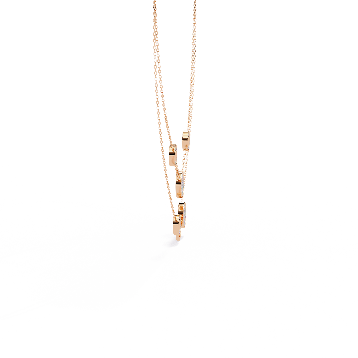 Layered Circle Station Necklace | Double-Strand Pavé Disc Dots & Interlocking Rings | Lab-Grown Diamond/Moissanite | Solid Gold or Platinum