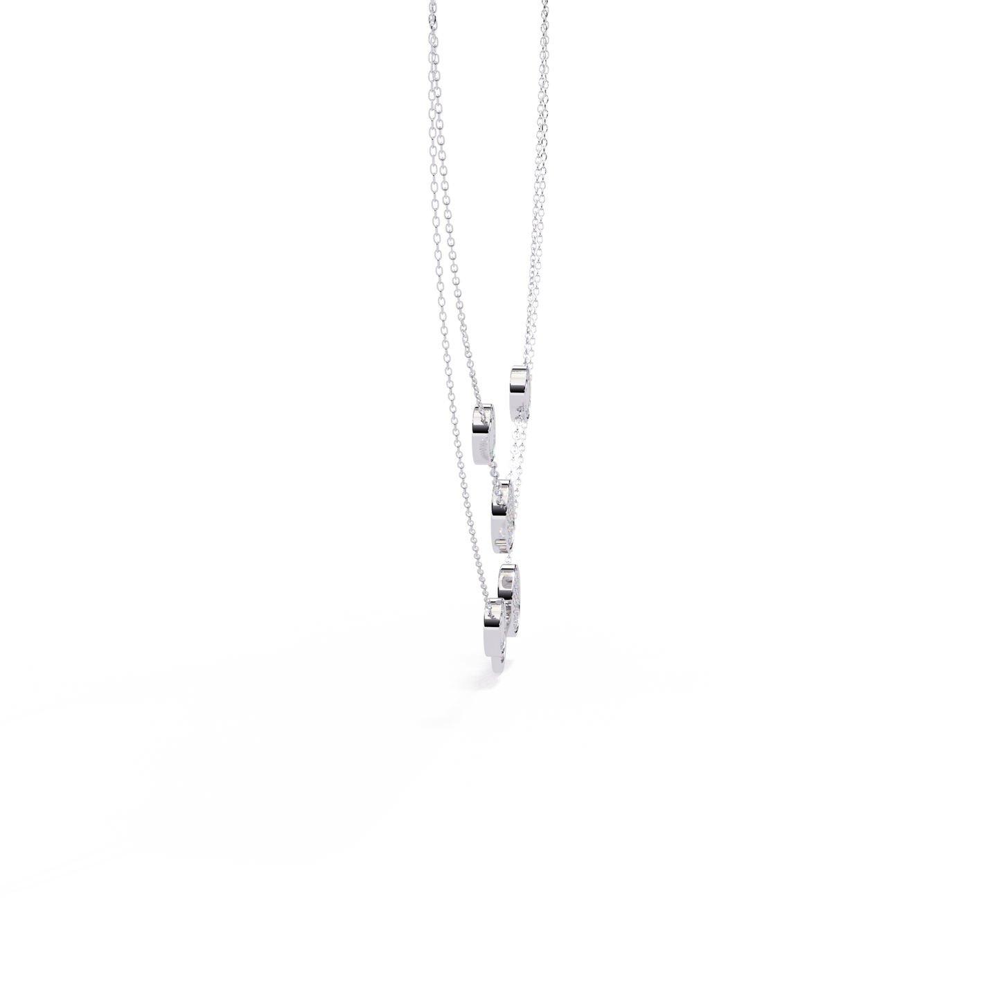 Layered Circle Station Necklace | Double-Strand Pavé Disc Dots & Interlocking Rings | Lab-Grown Diamond/Moissanite | Solid Gold or Platinum