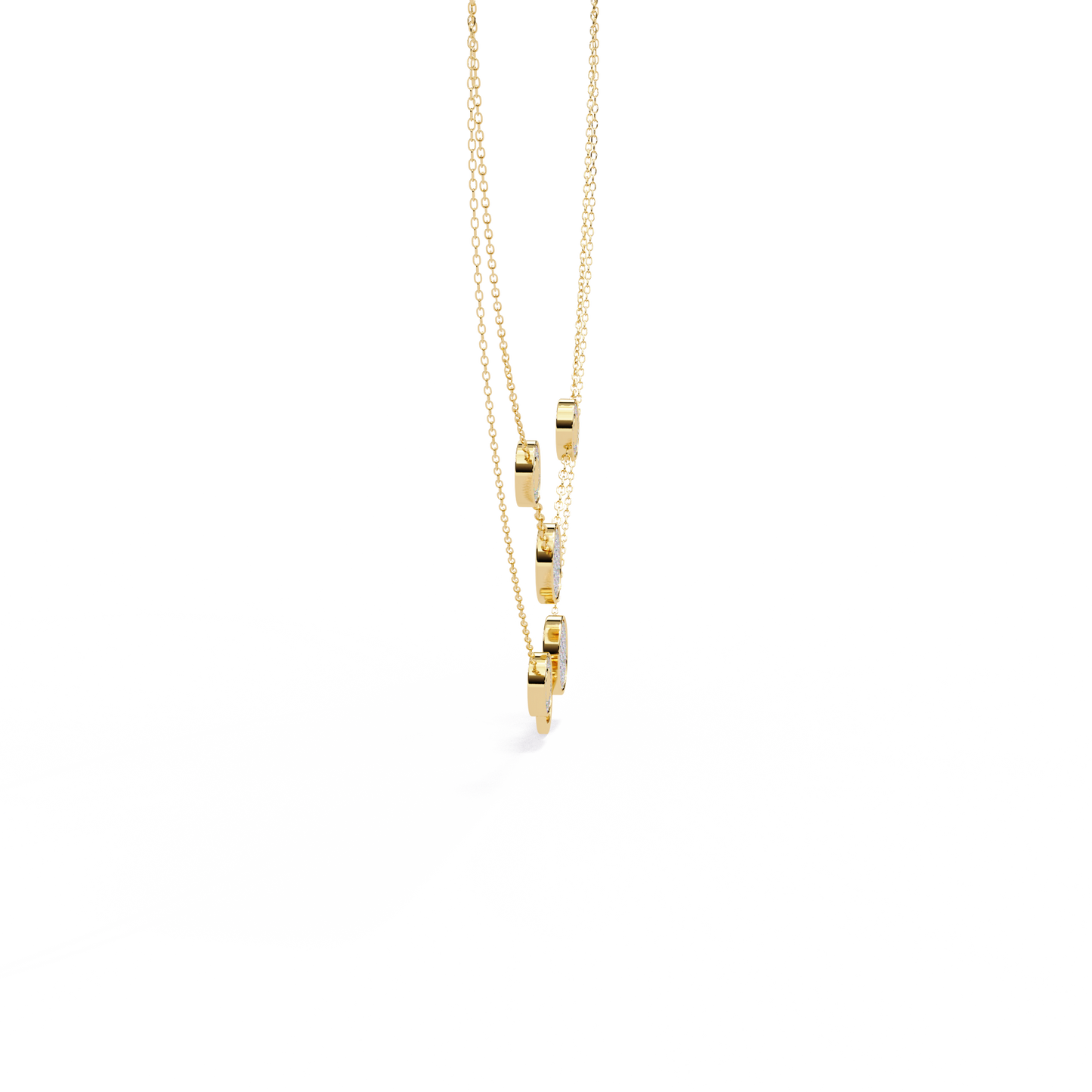 Layered Circle Station Necklace | Double-Strand Pavé Disc Dots & Interlocking Rings | Lab-Grown Diamond/Moissanite | Solid Gold or Platinum