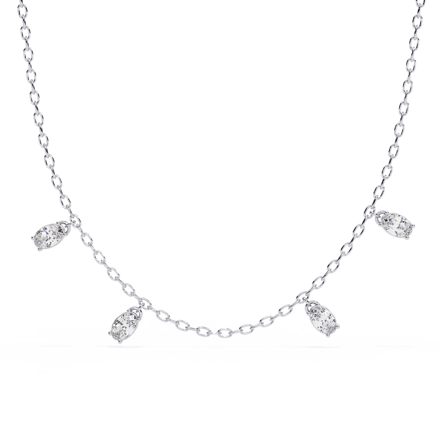 Oval Drop Charm Necklace | Floating Oval Stations on Fine Chain | Lab-Grown Diamond/Moissanite | Solid Gold or Platinum | Minimal Everyday Luxe