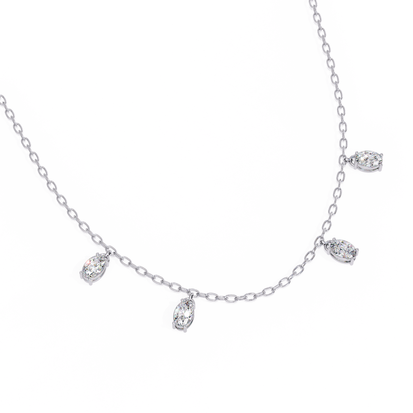 Oval Drop Charm Necklace | Floating Oval Stations on Fine Chain | Lab-Grown Diamond/Moissanite | Solid Gold or Platinum | Minimal Everyday Luxe