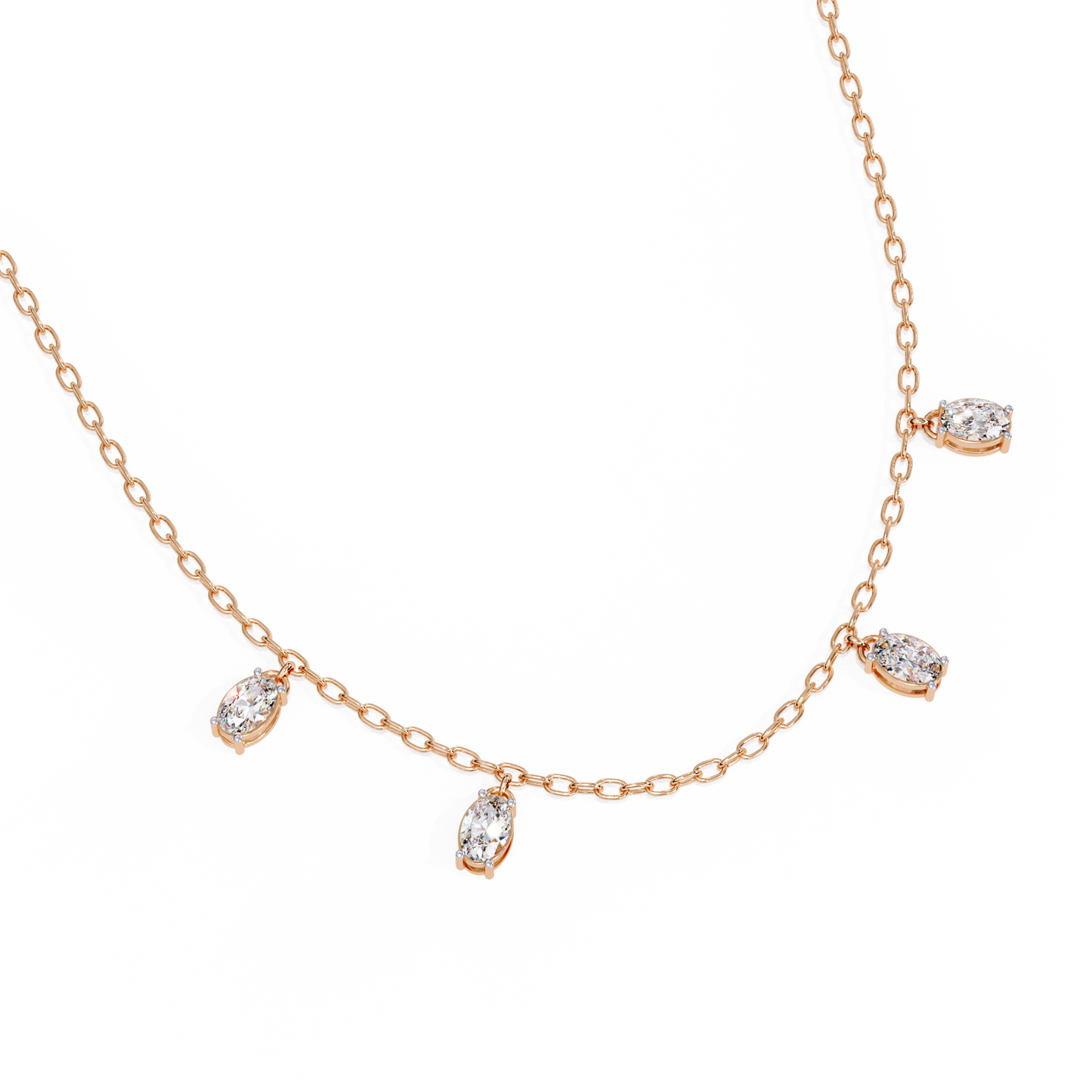Oval Drop Charm Necklace | Floating Oval Stations on Fine Chain | Lab-Grown Diamond/Moissanite | Solid Gold or Platinum | Minimal Everyday Luxe
